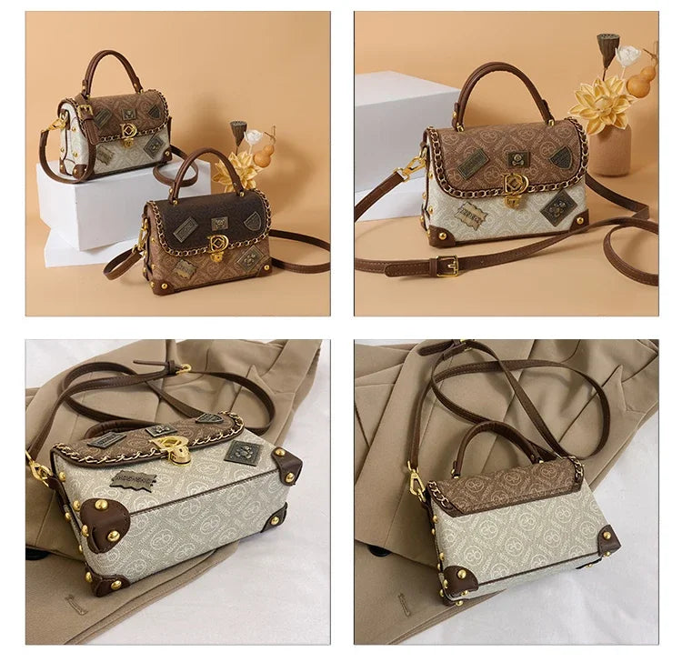 zelda™ – retro skuldertaske med monogram og gulddetaljer